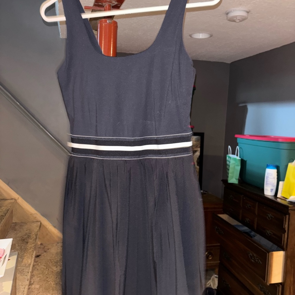 All in Motion Black Midi Dress with White Accents